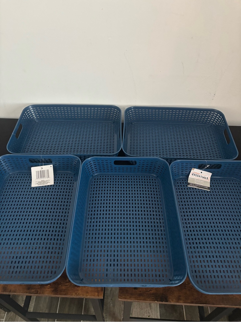 Essentials Blue Plastic Storage Baskets - Set of 5